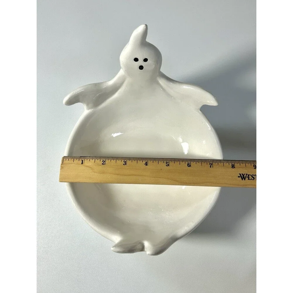 Haunted Manor White Ceramic Ghost Candy Bowl Dish Halloween Home Decor
